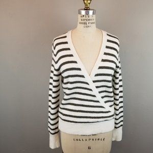 Madewell Green & Cream Elthorne Faux Wrap Front Sweater * Women's Size Small